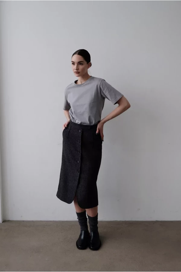 Black skirt and gray tank top