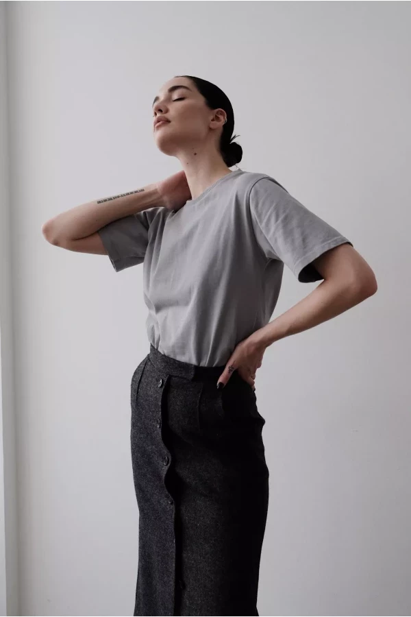Black skirt and gray tank top