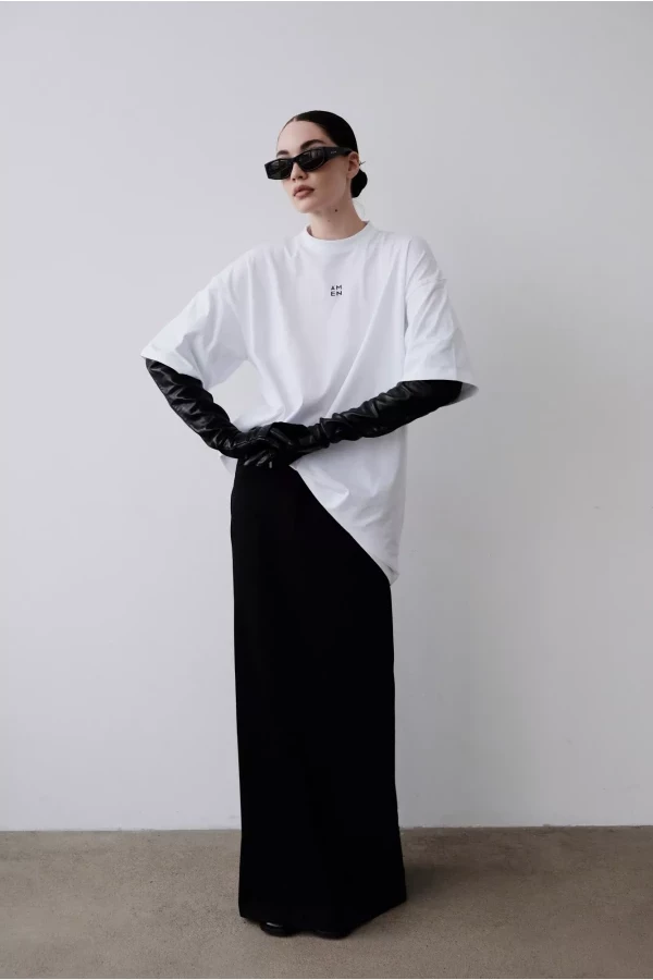 Black skirt and white shirt