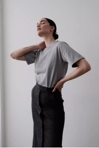 Black skirt and gray tank top