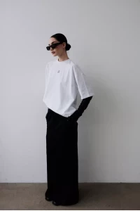 Black skirt and white shirt