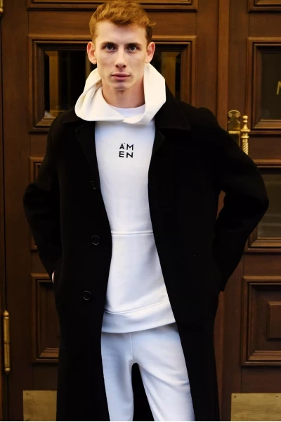 Мужской спортивный костюм тройка, на флисе, белый